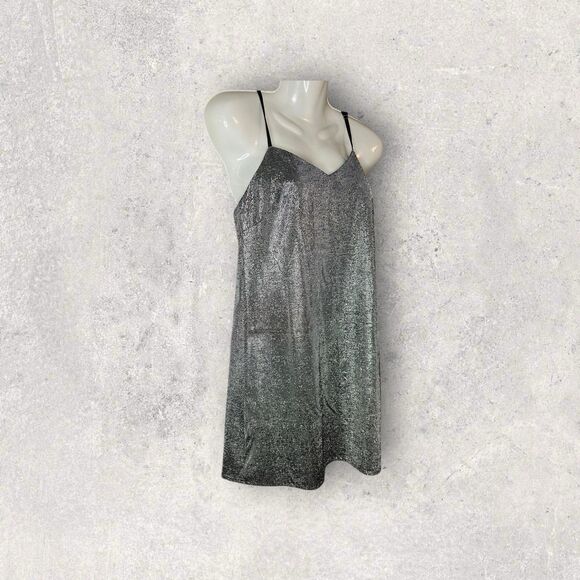 Renvy Women's Size Small Silver Metallic Shimmery Sleeveless Tank Mini Dress - Picture 2 of 5